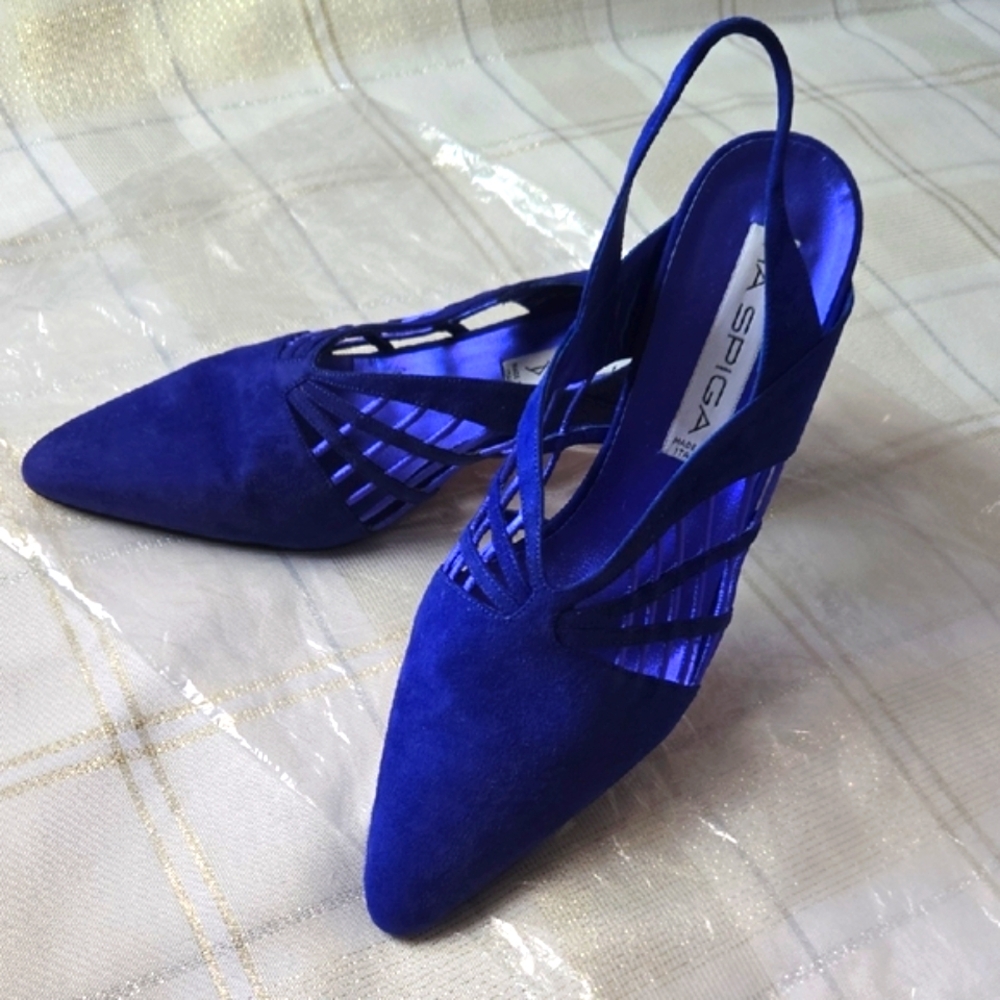 Via Spiga Electric Blue Sling Back Heels - Picture 4 of 15